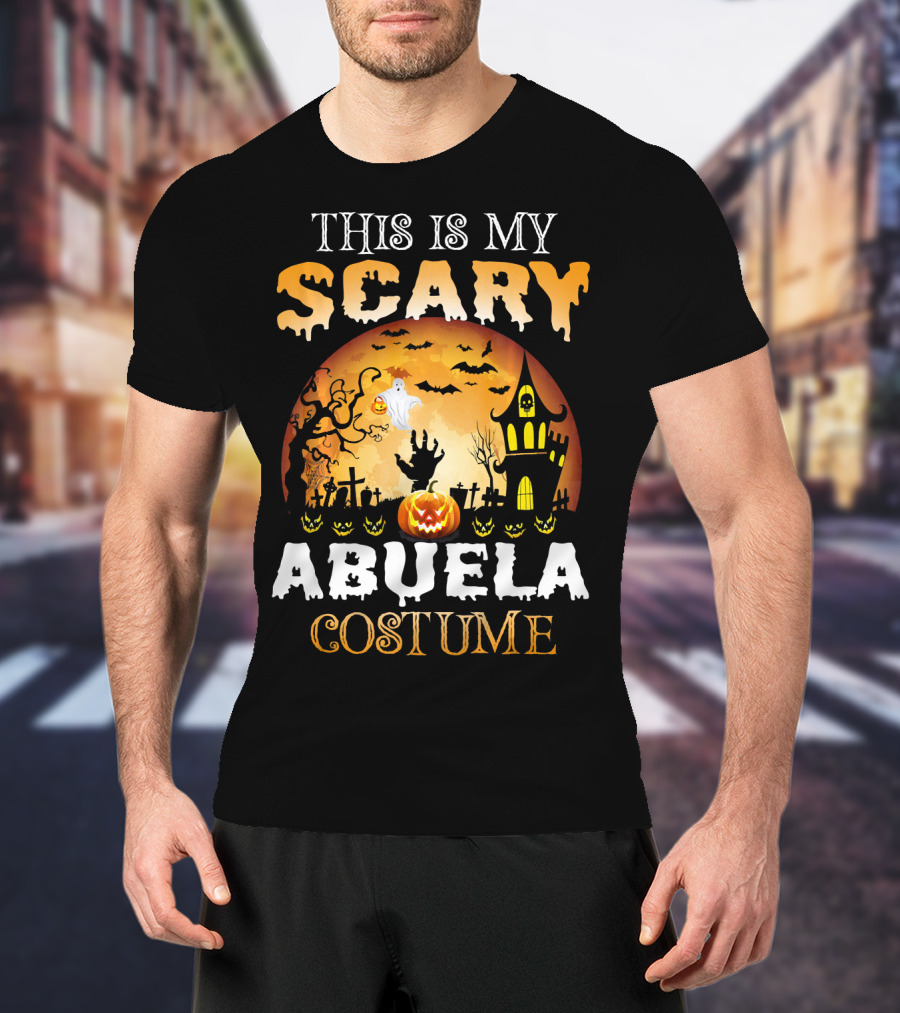 This Is My Scary Abuela Costume Halloween Haunted House Graveyard Moon Ghost Pumpkin T-Shirt