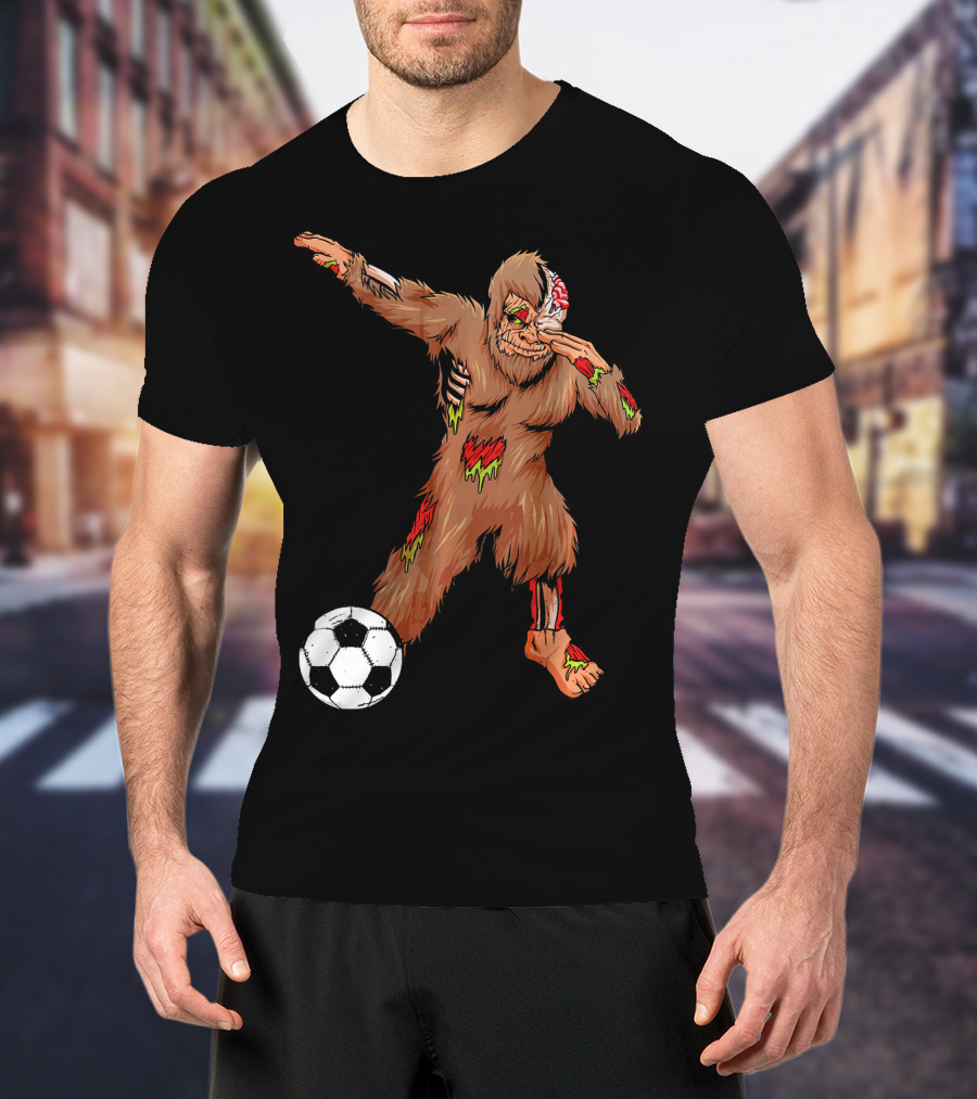 Dabbing Zombie Bigfoot Halloween Soccer Player T-Shirt