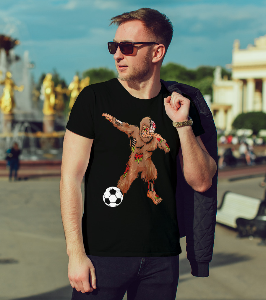 Dabbing Zombie Bigfoot Halloween Soccer Player T-Shirt