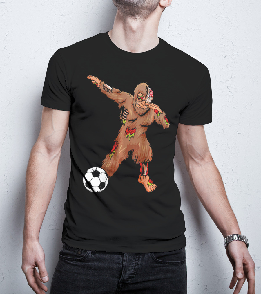 Dabbing Zombie Bigfoot Halloween Soccer Player T-Shirt