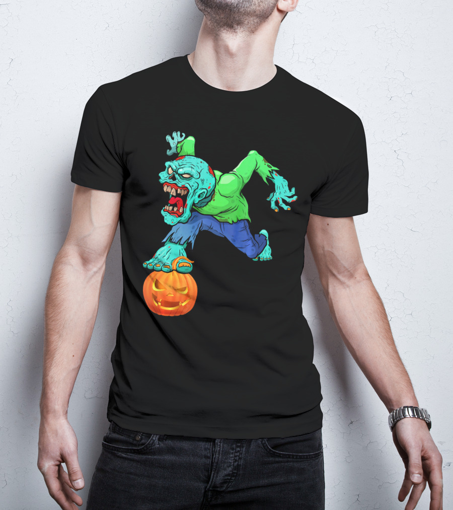 Zombie Leaping Over Grinning Pumpkin T-Shirt