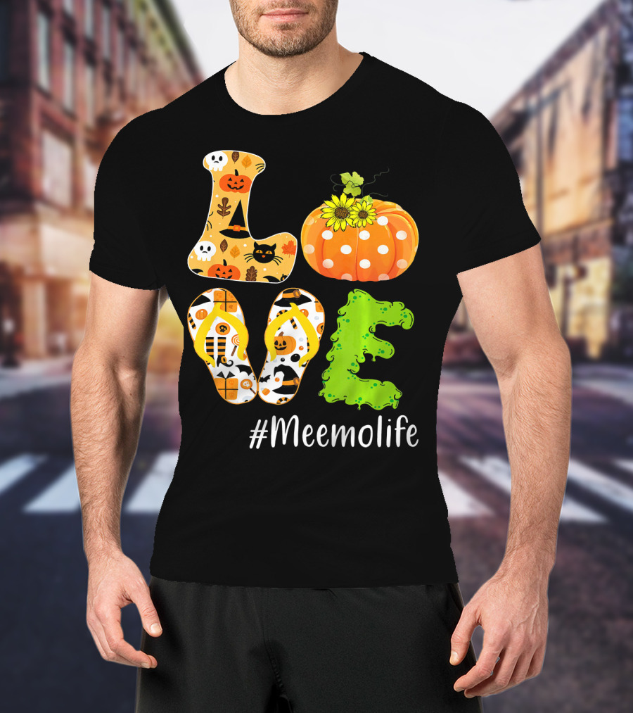 Love Meemolife Pumpkin Flip Flops Halloween T-Shirt