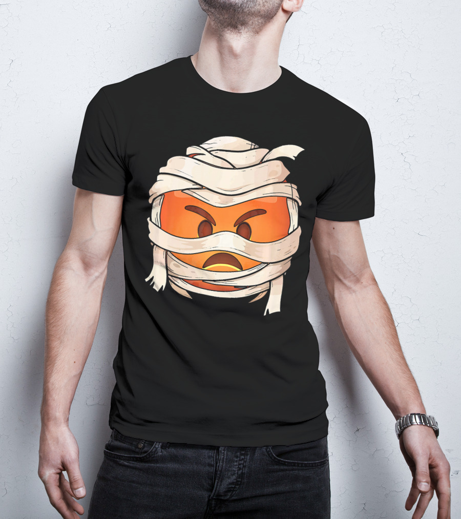 Pouting Face Mummy Emoji Halloween Wrapped In Bandages T-Shirt