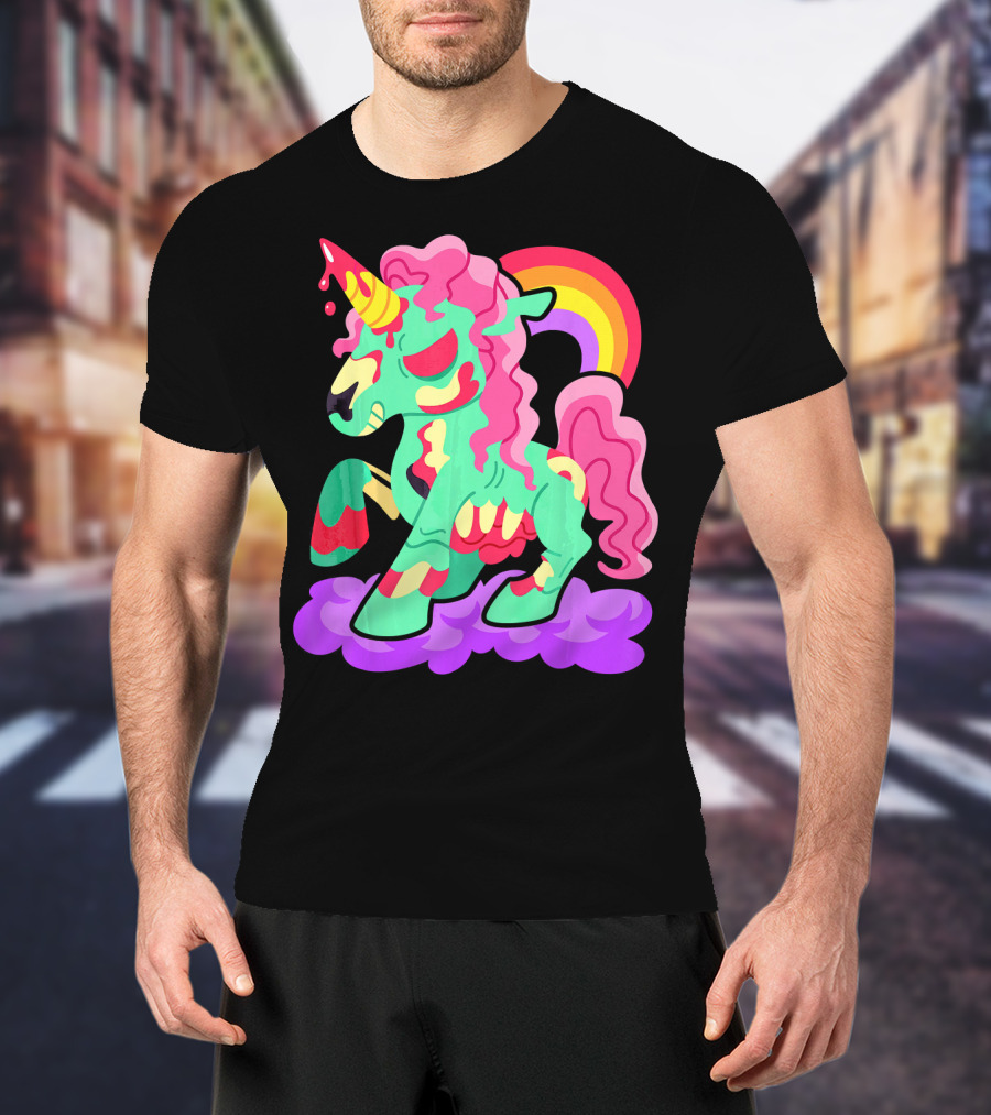 Zombie Unicorn With Rainbow Mane And Tail T-Shirt