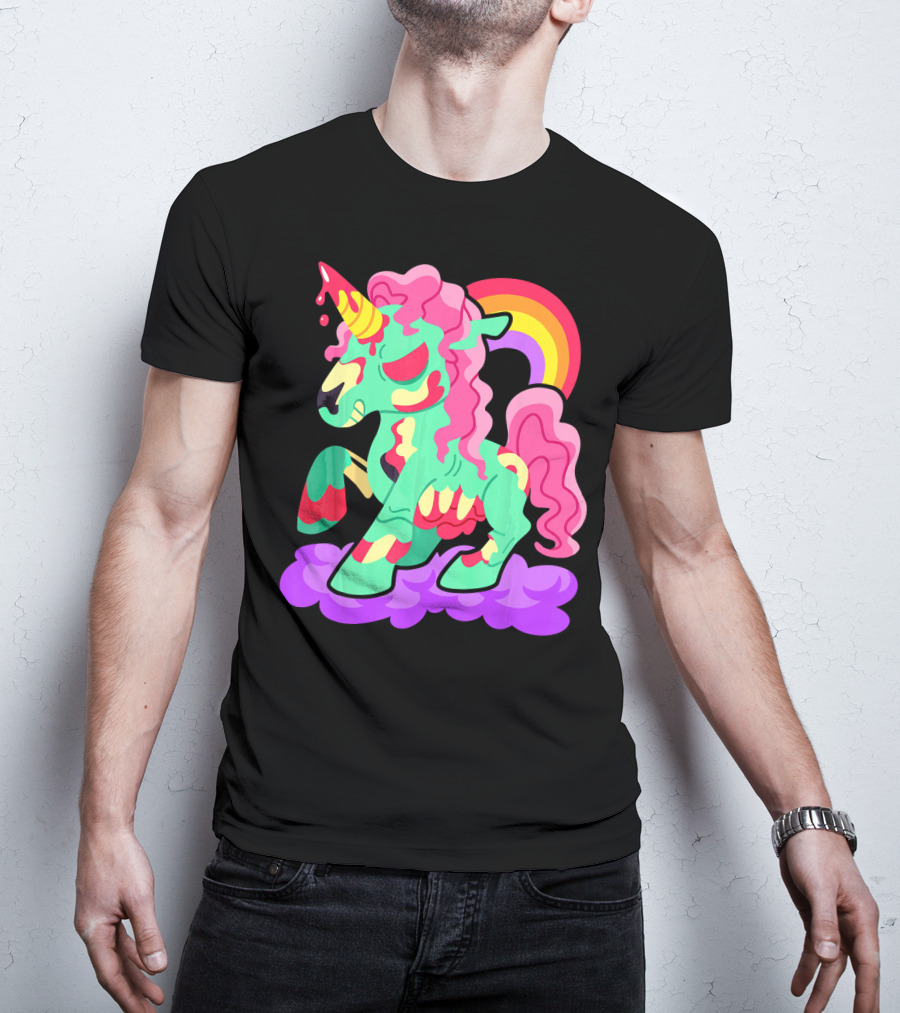 Zombie Unicorn With Rainbow Mane And Tail T-Shirt