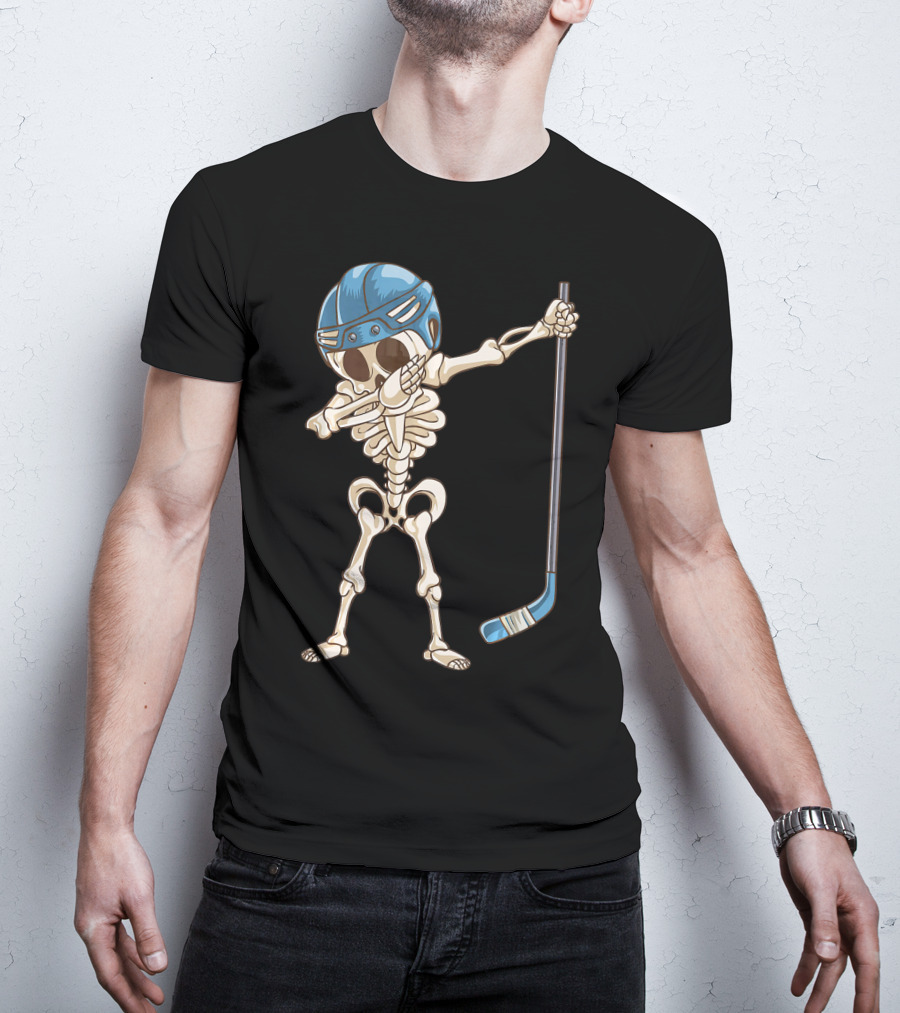Dabbing Skeleton With Hockey Stick And Helmet T-Shirt