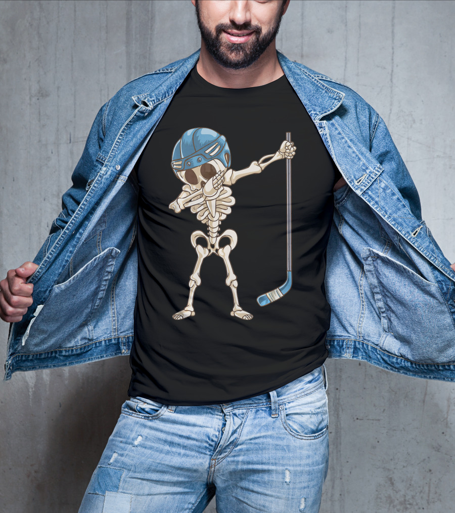 Dabbing Skeleton With Hockey Stick And Helmet T-Shirt