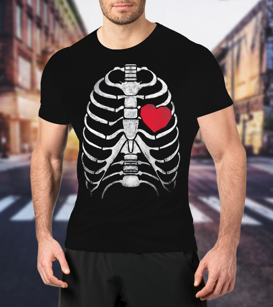 Skeleton Ribcage With Heart Funny Vale Valentine's Humor T-Shirt