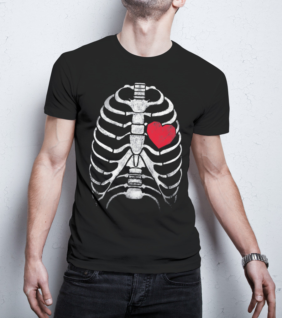 Skeleton Ribcage With Heart Funny Vale Valentine's Humor T-Shirt