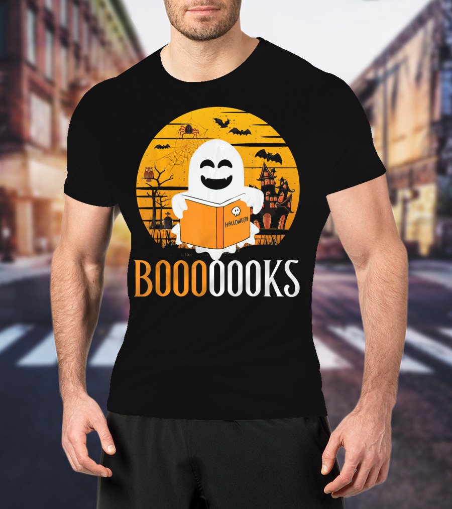 Booooooks Boo Read Books Funny Nerd Halloween Ghost Reading T-Shirt