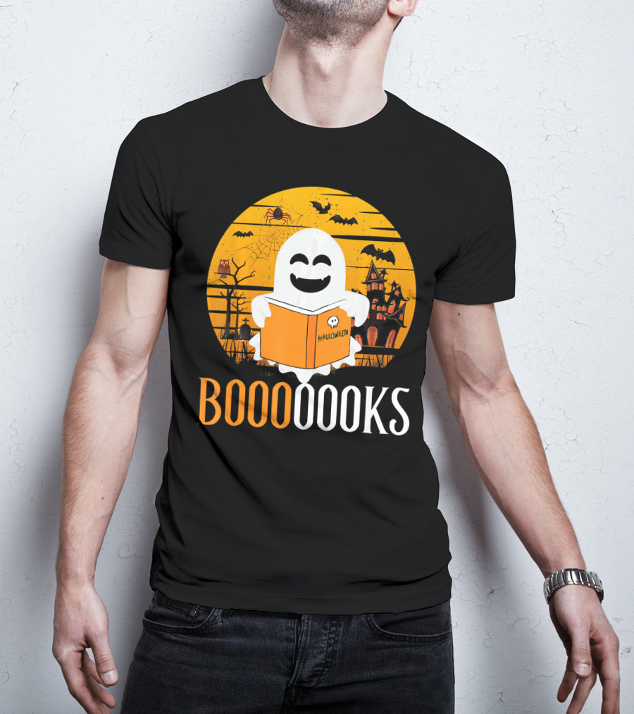 Booooooks Boo Read Books Funny Nerd Halloween Ghost Reading T-Shirt