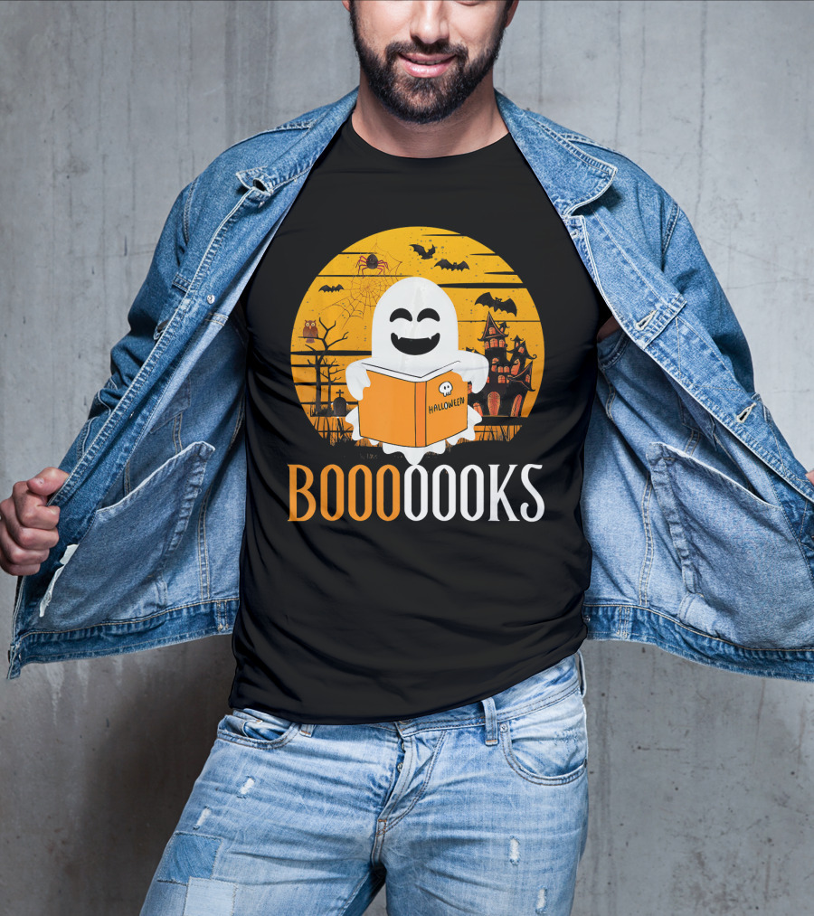Booooooks Boo Read Books Funny Nerd Halloween Ghost Reading T-Shirt