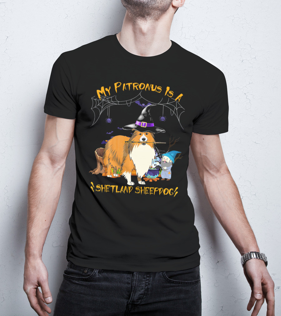 My Patronus Is A Shetland Sheepdog Halloween Witch Hat And Gnome T-Shirt