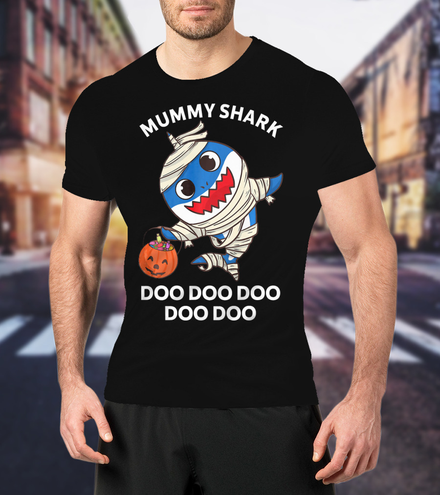 Mummy Shark Doo Doo Doo Doo Halloween Pumpkin T-Shirt