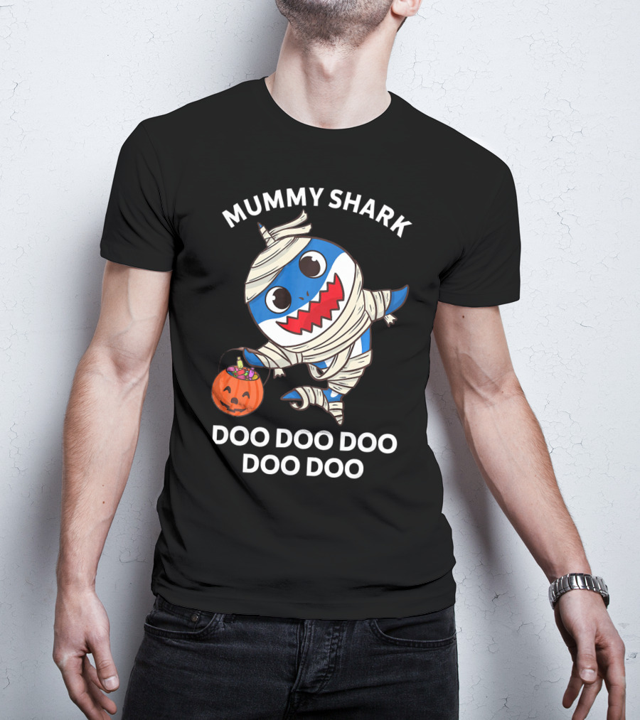 Mummy Shark Doo Doo Doo Doo Halloween Pumpkin T-Shirt