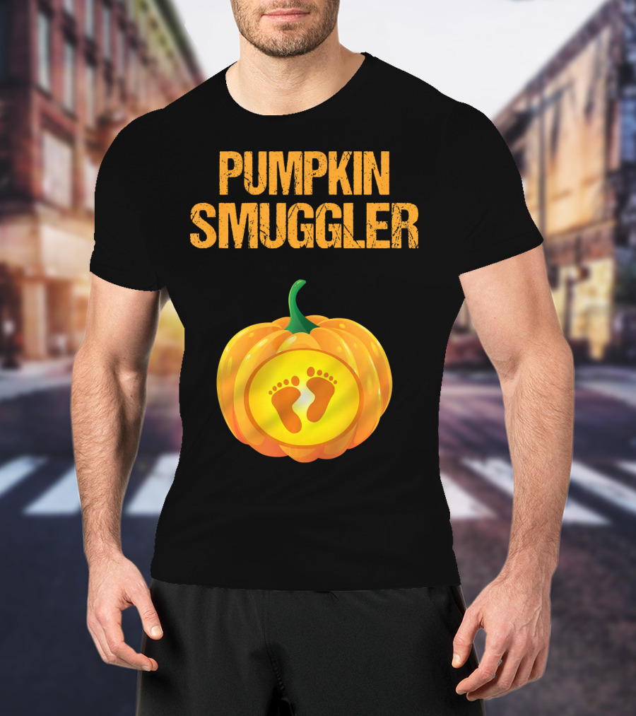 Pumpkin Smuggler Pregnancy Announcement With Baby Footprints T-Shirt