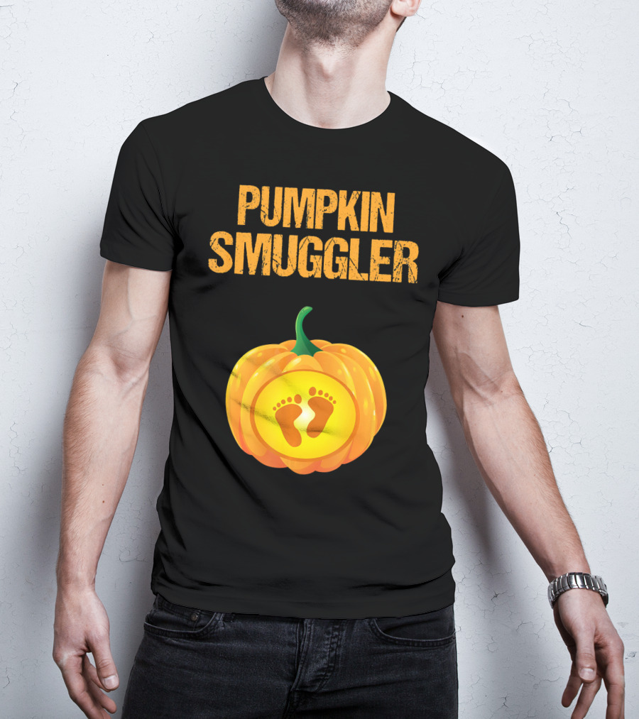 Pumpkin Smuggler Pregnancy Announcement With Baby Footprints T-Shirt