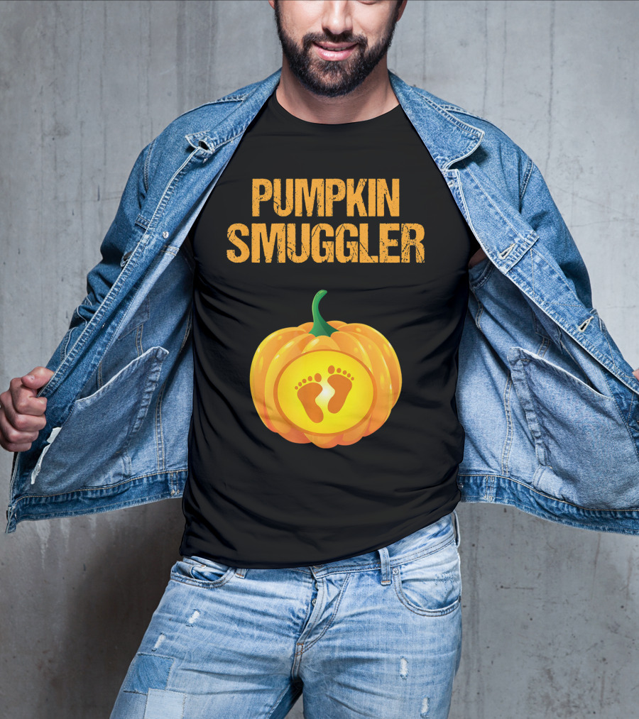 Pumpkin Smuggler Pregnancy Announcement With Baby Footprints T-Shirt