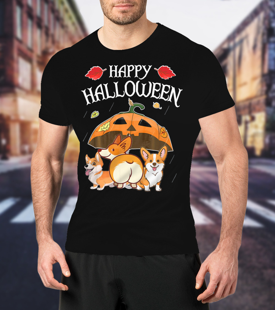 Happy Halloween Welsh Corgis Pumpkin Umbrella Rain T-Shirt