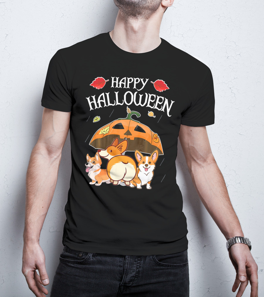 Happy Halloween Welsh Corgis Pumpkin Umbrella Rain T-Shirt