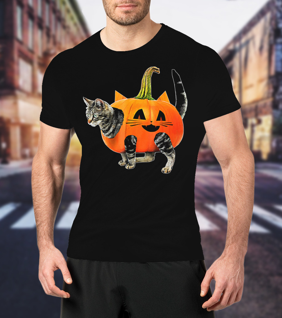 Funny Halloween Jack O Lantern Pumpkin Cat Costume T-Shirt