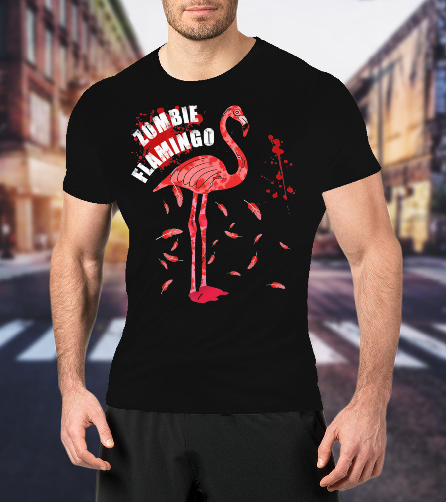 Zombie Flamingo Scary Red Splatter Feathers T-Shirt