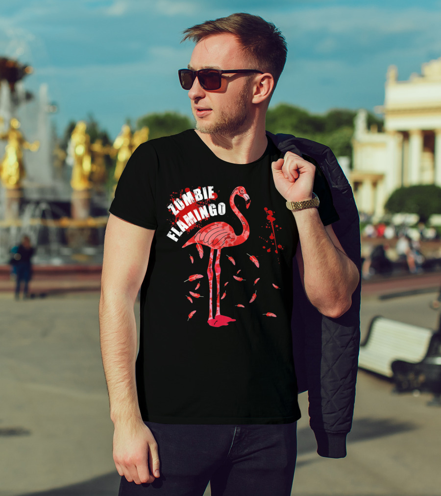 Zombie Flamingo Scary Red Splatter Feathers T-Shirt