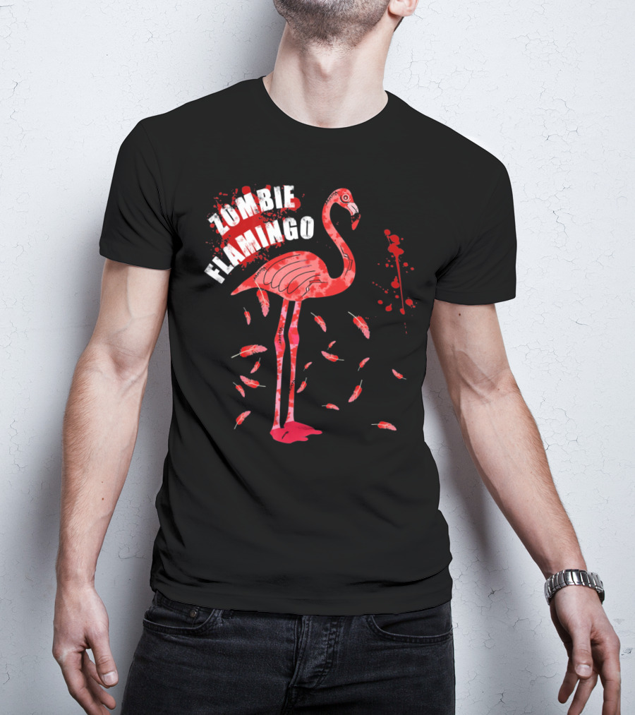 Zombie Flamingo Scary Red Splatter Feathers T-Shirt