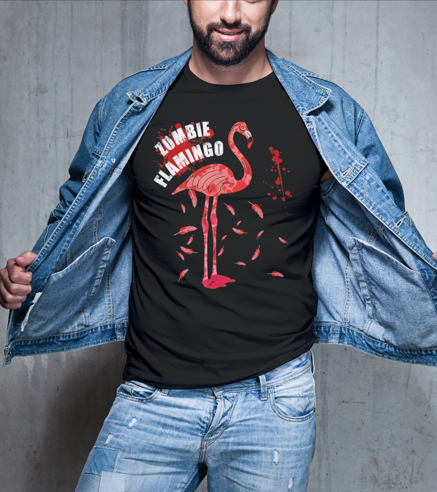 Zombie Flamingo Scary Red Splatter Feathers T-Shirt