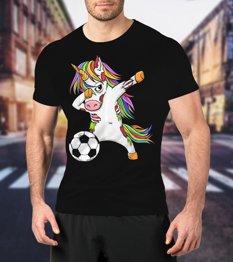 Zombie Unicorn Dabbing Halloween Soccer Ball T-Shirt