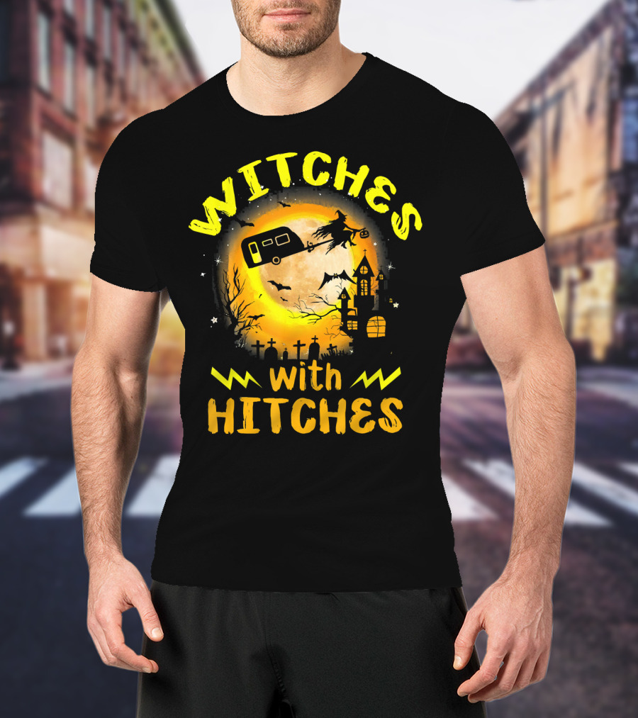 Witches With Hitches Halloween Camping Scene T-Shirt