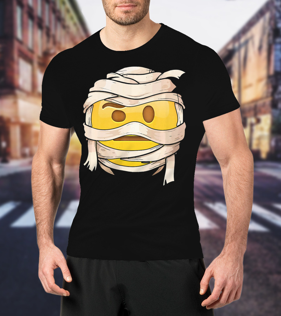 Face With Raised Eyebrow Emoji Wrapped Mummy Wink Out T-Shirt