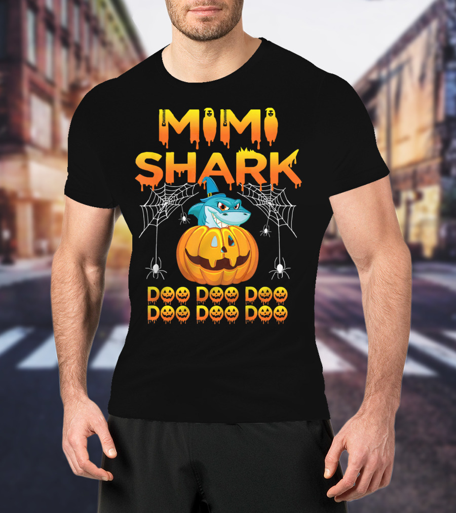 Mimi Shark Halloween Pumpkin Spider Web Doo Doo Costume Mat T-Shirt