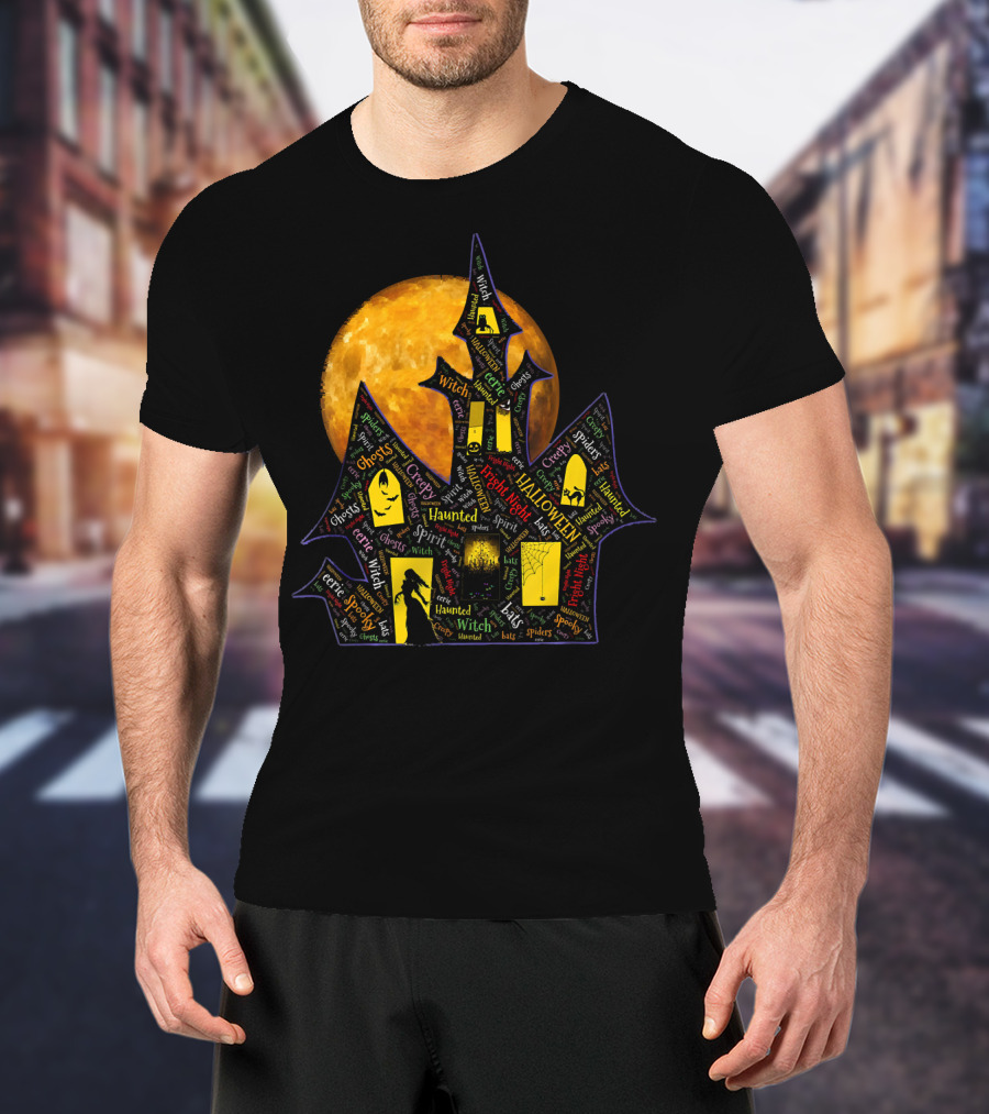 Creepy Ghosts Witch Haunted Spirit Halloween Haunted Mansion Full Moon T-Shirt