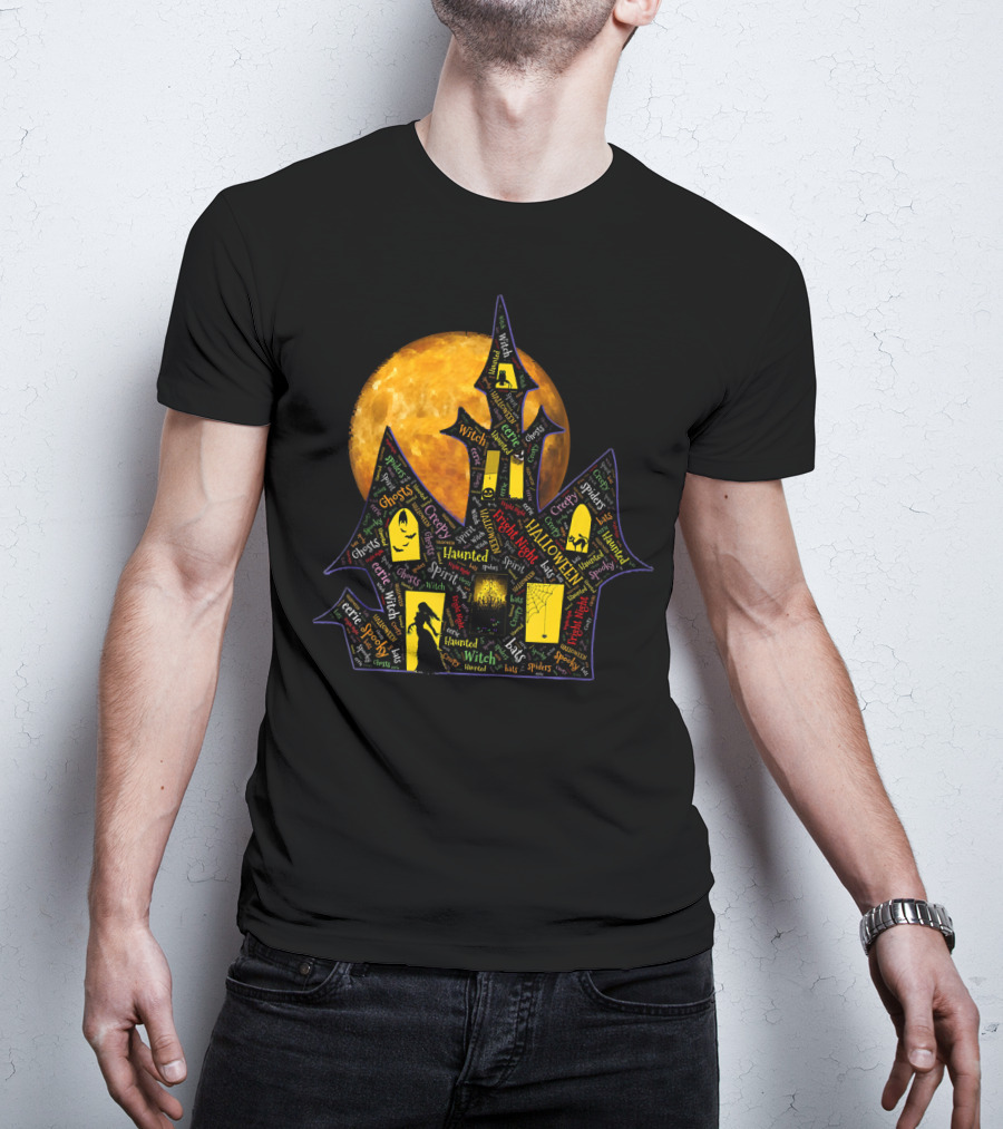 Creepy Ghosts Witch Haunted Spirit Halloween Haunted Mansion Full Moon T-Shirt