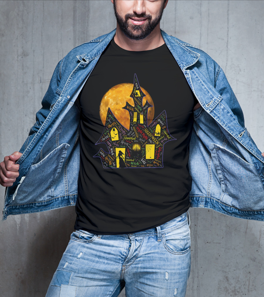 Creepy Ghosts Witch Haunted Spirit Halloween Haunted Mansion Full Moon T-Shirt