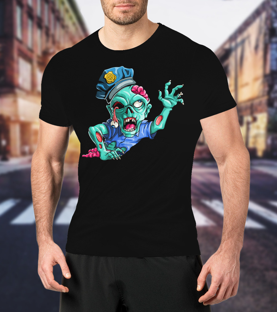Zombie Police Funny Halloween Horror Scary Undead Officer T-Shirt