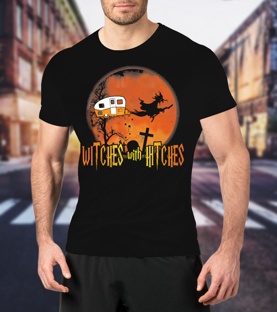 Witches With Hitches Halloween Camper Scene T-Shirt