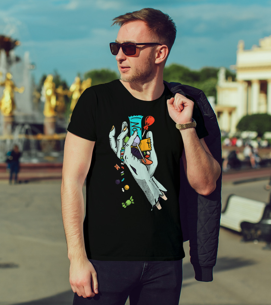 Holidaze Trick Or Treat Zombie Hand No Treats Candies Balloon T-Shirt