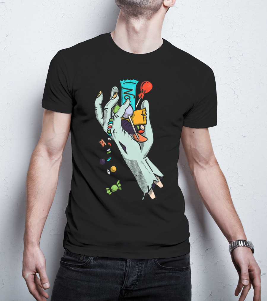Holidaze Trick Or Treat Zombie Hand No Treats Candies Balloon T-Shirt