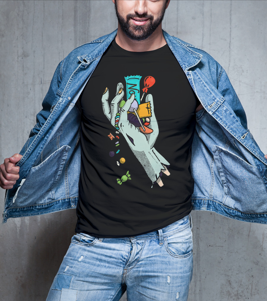 Holidaze Trick Or Treat Zombie Hand No Treats Candies Balloon T-Shirt