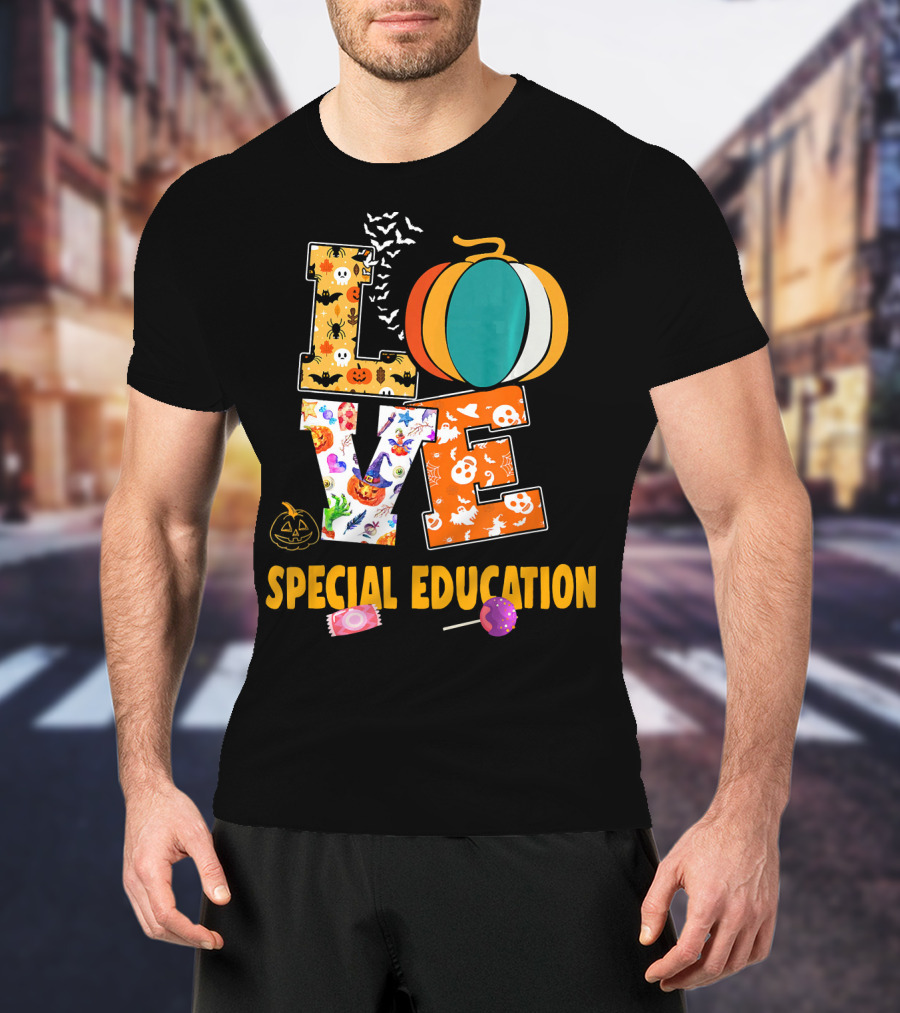 Special Education Love Halloween Pumpkin Candy Teacher T-Shirt