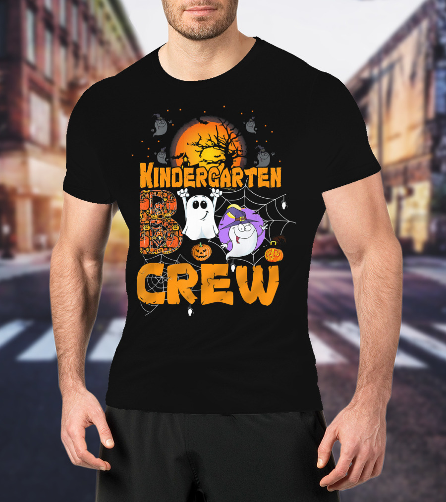 Kindergarten Boo Crew Halloween Teacher Ghosts Pumpkin Moon T-Shirt
