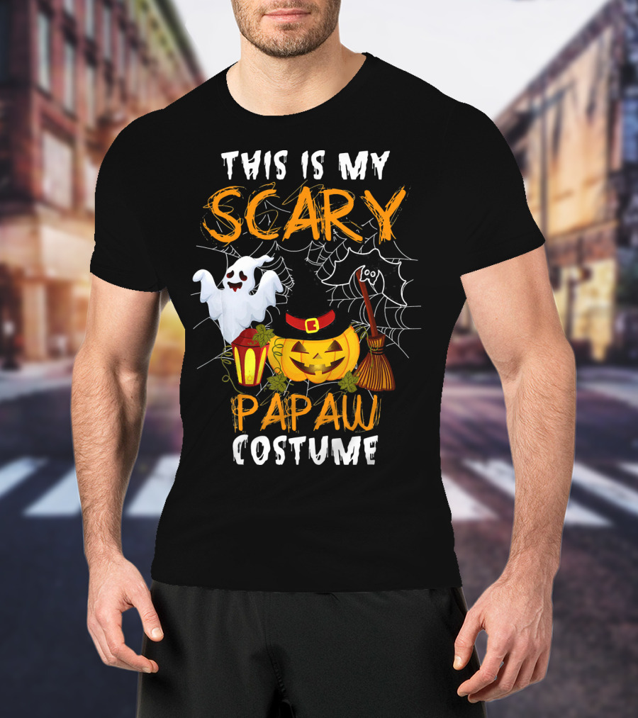 This Is My Scary Papaw Costume Ghost Pumpkin Lantern Broom Spiderweb T-Shirt
