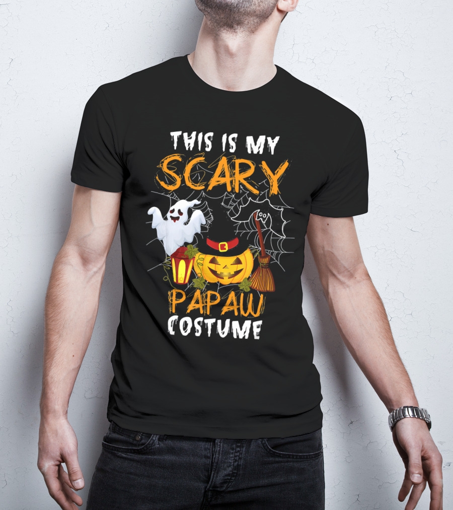 This Is My Scary Papaw Costume Ghost Pumpkin Lantern Broom Spiderweb T-Shirt