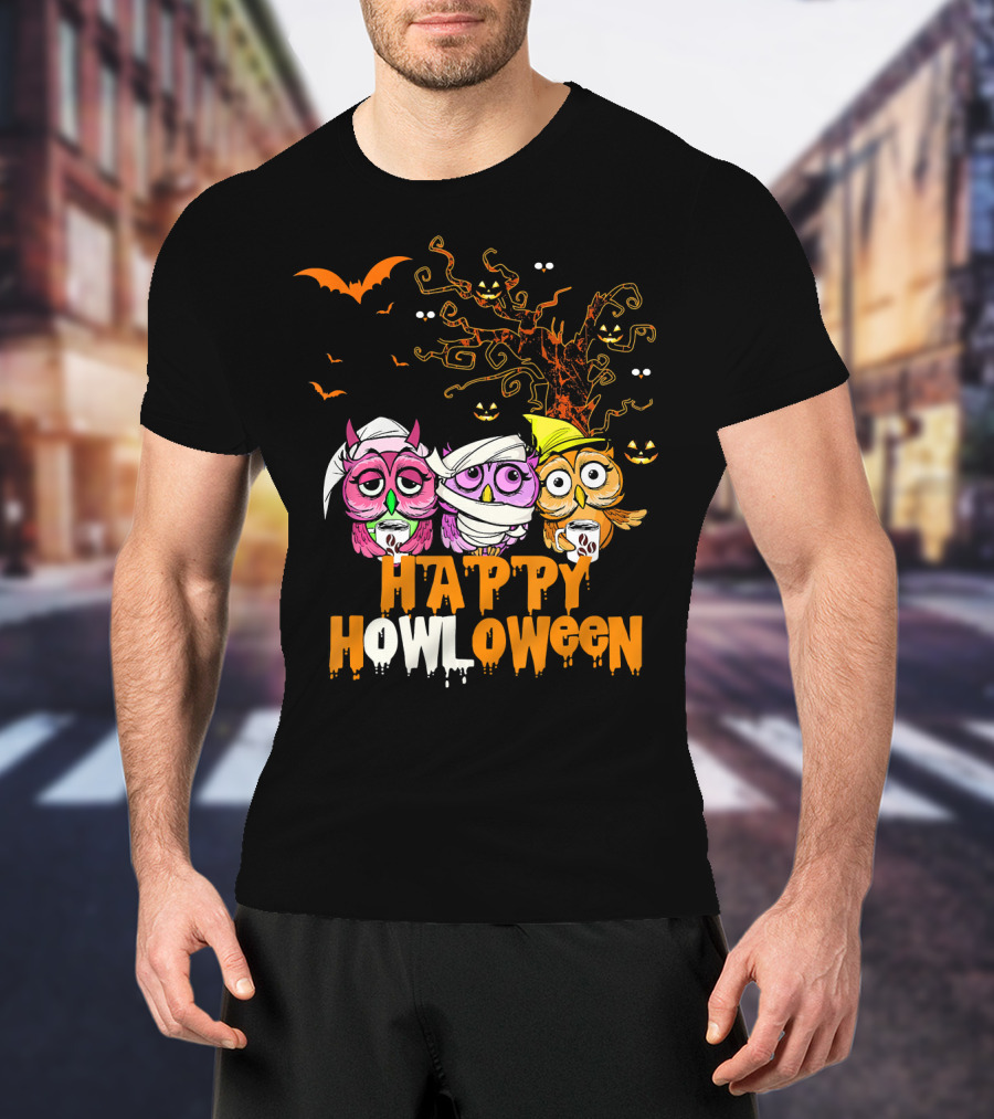 Happy Howloween Funny Mummy Witch Owls Halloween T-Shirt