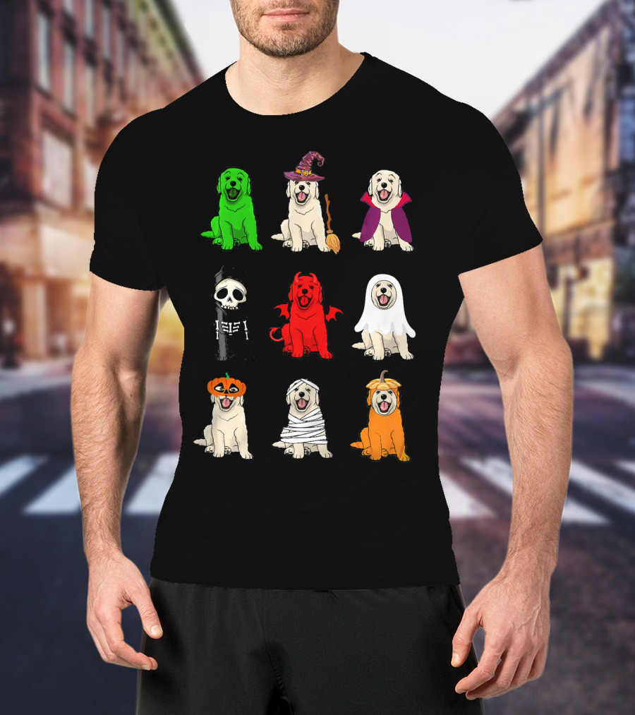 Golden Retrievers Halloween Costumes Funny Ghost Witch Pumpkin Mummy Devil Skeleton T-Shirt