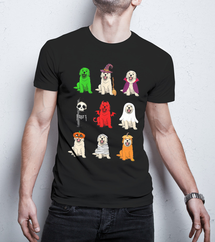 Golden Retrievers Halloween Costumes Funny Ghost Witch Pumpkin Mummy Devil Skeleton T-Shirt