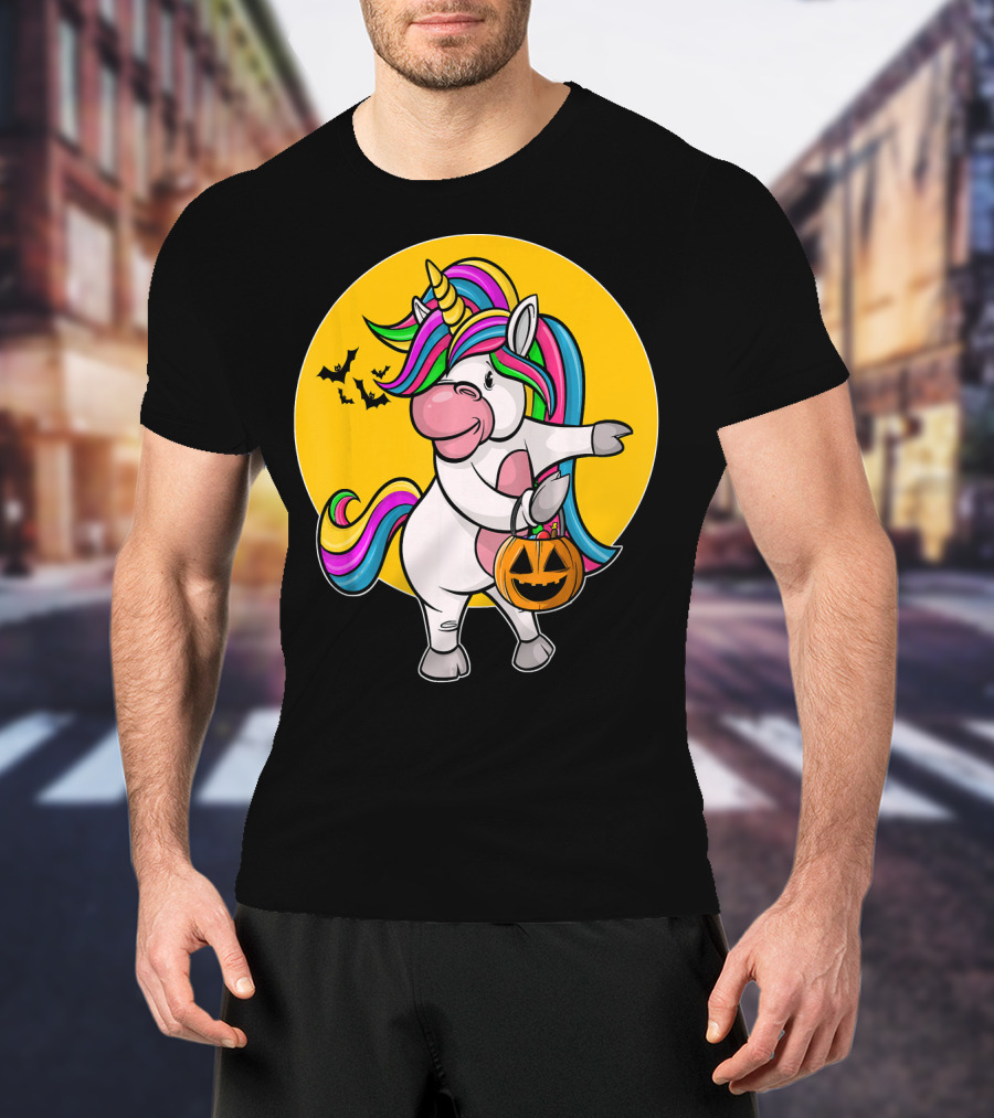 Flossing Unicorn Halloween Pumpkin And Bats T-Shirt