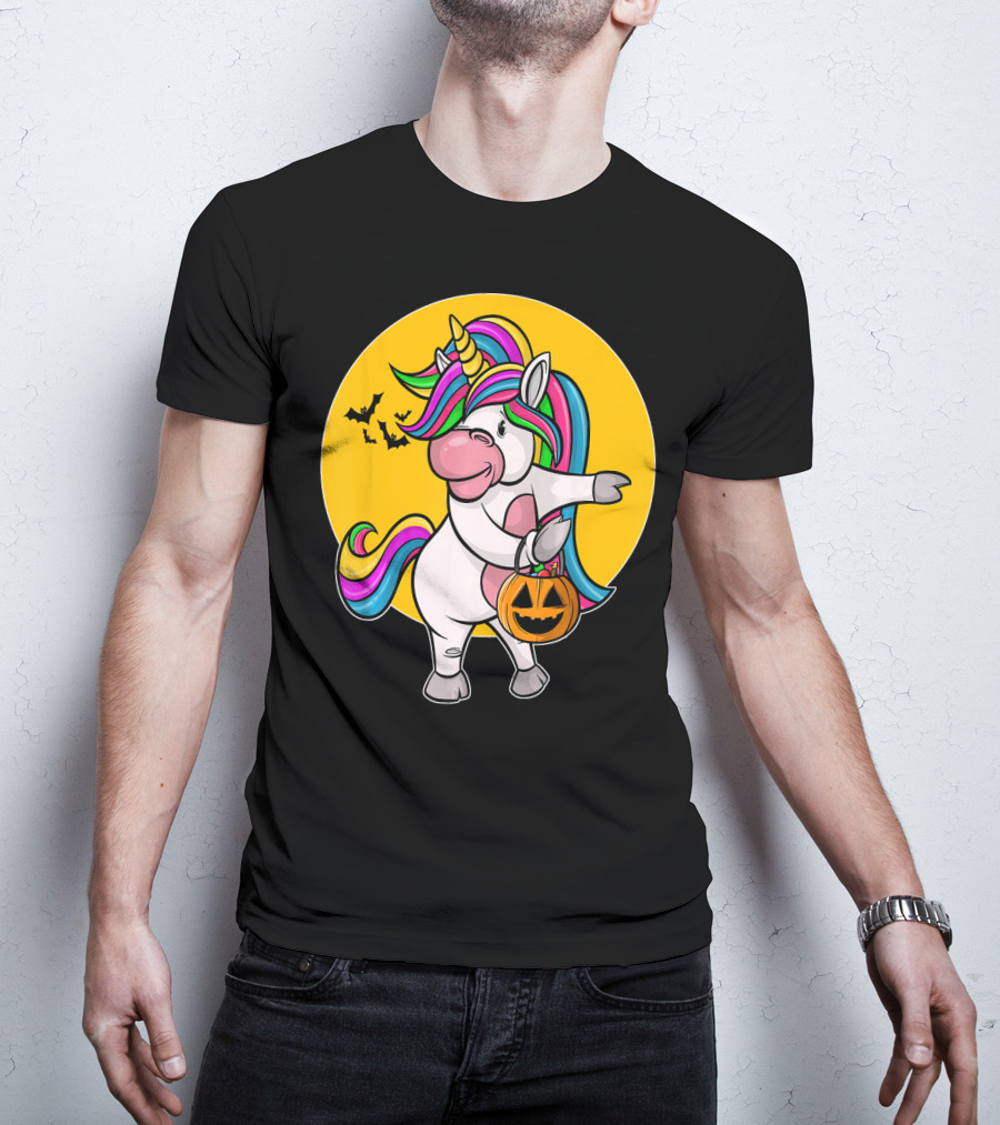 Flossing Unicorn Halloween Pumpkin And Bats T-Shirt